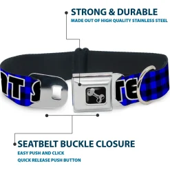 Dog Bone Seatbelt Buckle Collar - EAT SLEEP SKATE Buffalo Plaid Blue