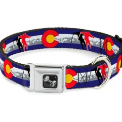 Dog Bone Seatbelt Buckle Collar - Colorado Skier1 Red/Mountains