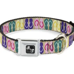Dog Bone Seatbelt Buckle Collar - Flip Flops5 CLOSE-UP Sand/Multi Color