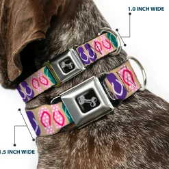 Dog Bone Seatbelt Buckle Collar - Flip Flops5 CLOSE-UP Sand/Multi Color