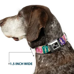 Dog Bone Seatbelt Buckle Collar - Flip Flops5 CLOSE-UP Sand/Multi Color