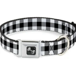 Dog Bone Seatbelt Buckle Collar - Buffalo Plaid Black/White