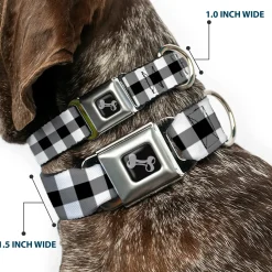 Dog Bone Seatbelt Buckle Collar - Buffalo Plaid Black/White