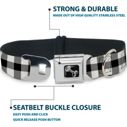 Dog Bone Seatbelt Buckle Collar - Buffalo Plaid Black/White