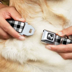 Dog Bone Seatbelt Buckle Collar - Buffalo Plaid Black/White