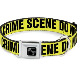 Dog Bone Seatbelt Buckle Collar - CRIME SCENE DO NOT CROSS Yellow/Black