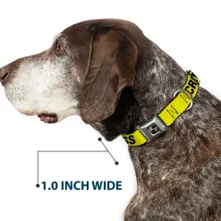 Dog Bone Seatbelt Buckle Collar - CRIME SCENE DO NOT CROSS Yellow/Black