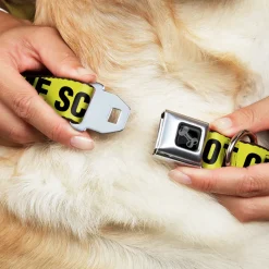 Dog Bone Seatbelt Buckle Collar - CRIME SCENE DO NOT CROSS Yellow/Black