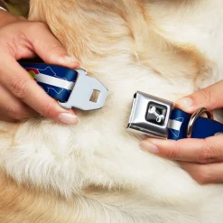Dog Bone Seatbelt Buckle Collar - Colorado Trout Flag/Snowy Mountains Blues/White/Red/Yellow