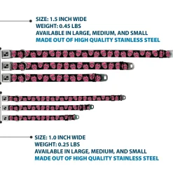 Dog Bone Seatbelt Buckle Collar - Sugar Skulls Black/White/Fuchsia