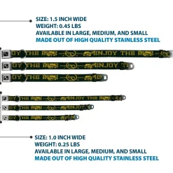 Dog Bone Seatbelt Buckle Collar - BD Winged Skull ENJOY THE RIDE Olive/Lime Green