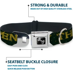 Dog Bone Seatbelt Buckle Collar - BD Winged Skull ENJOY THE RIDE Olive/Lime Green