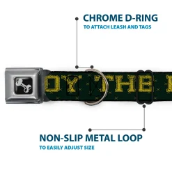 Dog Bone Seatbelt Buckle Collar - BD Winged Skull ENJOY THE RIDE Olive/Lime Green