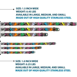 Dog Bone Seatbelt Buckle Collar - Cute Dinosaurs w/Mustaches Gray