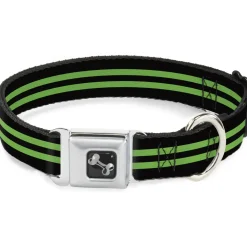 Dog Bone Seatbelt Buckle Collar - Stripe Black/Green