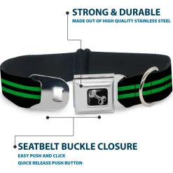 Dog Bone Seatbelt Buckle Collar - Stripe Black/Green