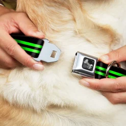 Dog Bone Seatbelt Buckle Collar - Stripe Black/Green