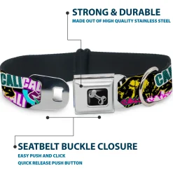 Dog Bone Seatbelt Buckle Collar - Cali Bear/CALI Graffiti/Pot Leaves Black/Multi Color
