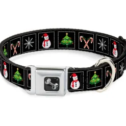 Dog Bone Seatbelt Buckle Collar - Christmas Blocks Black/White/Multi Color