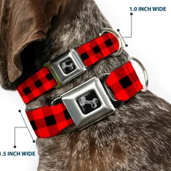 Dog Bone Seatbelt Buckle Collar - Buffalo Plaid Black/Red