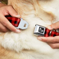 Dog Bone Seatbelt Buckle Collar - Buffalo Plaid Black/Red