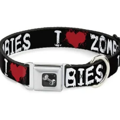 Dog Bone Seatbelt Buckle Collar - I "Heart" ZOMBIES Bloody Splatter Black/White/Red