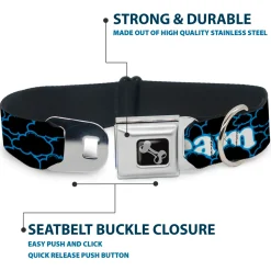 Dog Bone Seatbelt Buckle Collar - LIVING THE DREAM/Clouds Black/Blue/White