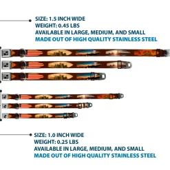 Dog Bone Seatbelt Buckle Collar - Surfboard Cali Scenes/US Flag Brown