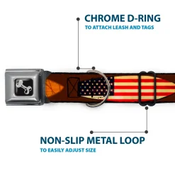 Dog Bone Seatbelt Buckle Collar - Surfboard Cali Scenes/US Flag Brown
