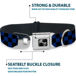 Dog Bone Seatbelt Buckle Collar - Checker Black/Royal 288C
