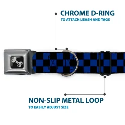 Dog Bone Seatbelt Buckle Collar - Checker Black/Royal 288C