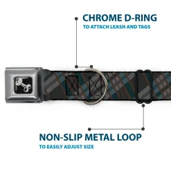 Dog Bone Seatbelt Buckle Collar - Plaid Gray/Black/Brown