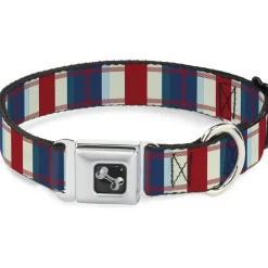 Dog Bone Seatbelt Buckle Collar - Tartan Plaid Khaki/Blues/Red