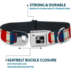 Dog Bone Seatbelt Buckle Collar - Tartan Plaid Khaki/Blues/Red