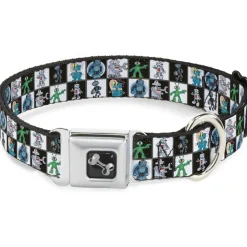 Dog Bone Seatbelt Buckle Collar - Robot Checkers Black/White
