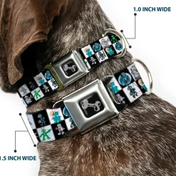 Dog Bone Seatbelt Buckle Collar - Robot Checkers Black/White