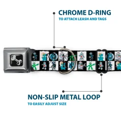 Dog Bone Seatbelt Buckle Collar - Robot Checkers Black/White