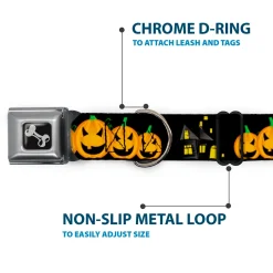 Dog Bone Seatbelt Buckle Collar - Jack-o'-Lanterns/Haunted House Black/Yellow