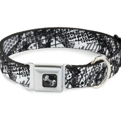 Dog Bone Seatbelt Buckle Collar - Grunge Gears Black/White