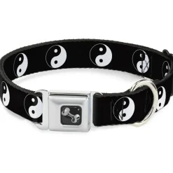 Dog Bone Seatbelt Buckle Collar - Yin Yang Symbol Black/White