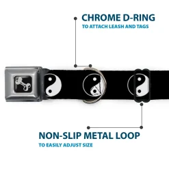 Dog Bone Seatbelt Buckle Collar - Yin Yang Symbol Black/White