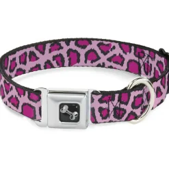 Dog Bone Seatbelt Buckle Collar - Leopard CLOSE-UP Pink