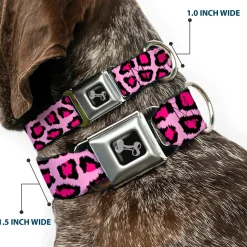 Dog Bone Seatbelt Buckle Collar - Leopard CLOSE-UP Pink