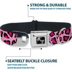 Dog Bone Seatbelt Buckle Collar - Leopard CLOSE-UP Pink