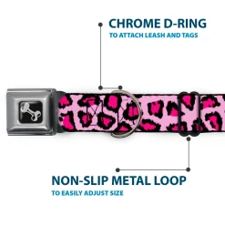 Dog Bone Seatbelt Buckle Collar - Leopard CLOSE-UP Pink