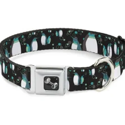 Dog Bone Seatbelt Buckle Collar - Emperor Penguins w/Bubbles Black/Gray/Turqs