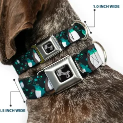 Dog Bone Seatbelt Buckle Collar - Emperor Penguins w/Bubbles Black/Gray/Turqs