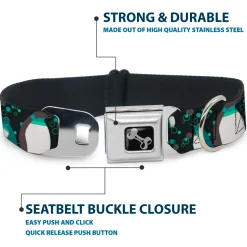 Dog Bone Seatbelt Buckle Collar - Emperor Penguins w/Bubbles Black/Gray/Turqs