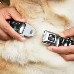 Dog Bone Seatbelt Buckle Collar - Emperor Penguins w/Bubbles Black/Gray/Turqs