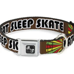 Dog Bone Seatbelt Buckle Collar - EAT SLEEP SKATE Brown/Rasta Burst